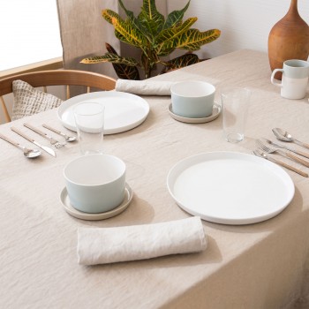 NATURAL LINEN TABLECLOTH FRAME BORDER AND 6 NAPKINS 